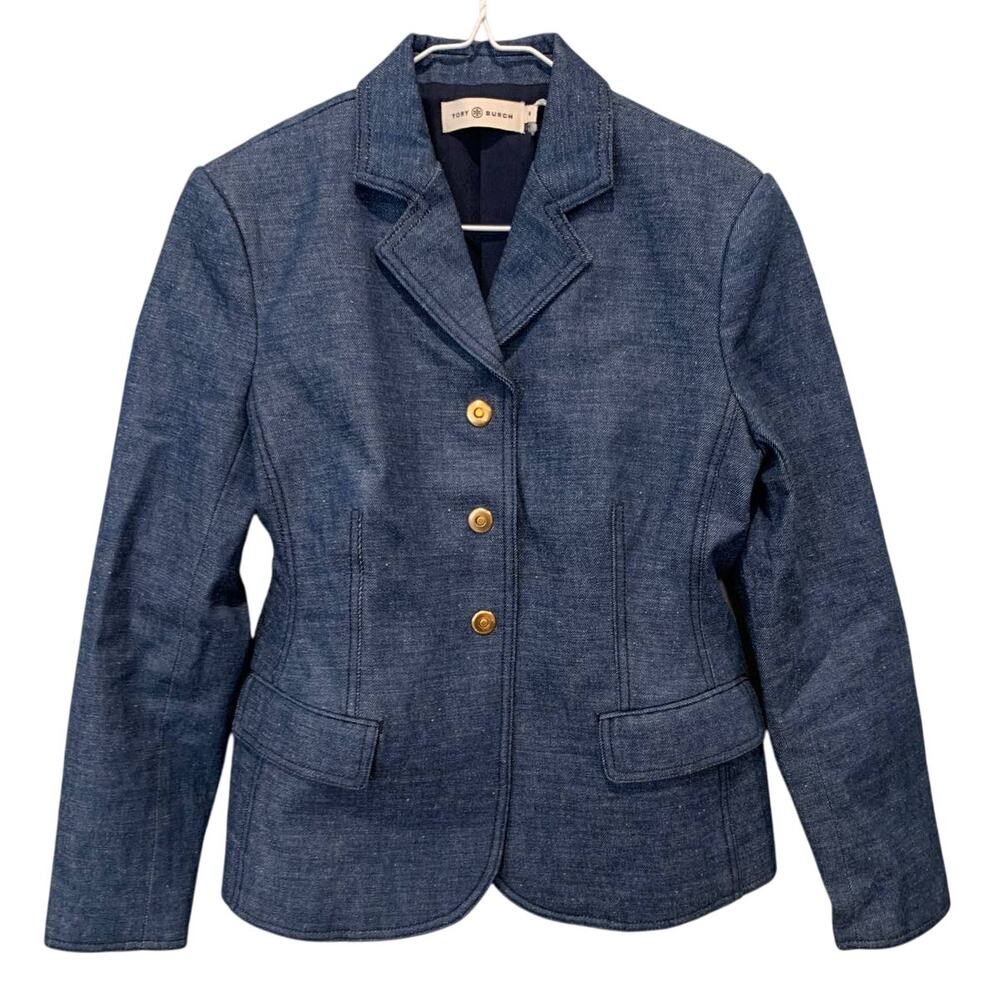 NEW Tory Burch Raw Denim Blazer Size 6 - Picture 5 of 11